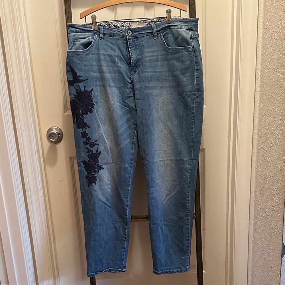 Vintage America Light Blue Jeans with Dark Blue Floral Design